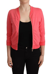 Pink 3/4 Sleeve Zip Embellished Sweater