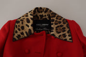 Red Leopard Wool Trenchcoat Jacket