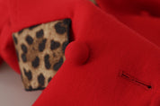 Red Leopard Wool Trenchcoat Jacket