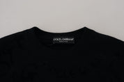 Black Wool Logo Pattern Crewneck Pullover Sweater