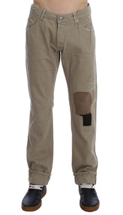Beige Cotton Patchwork Jeans