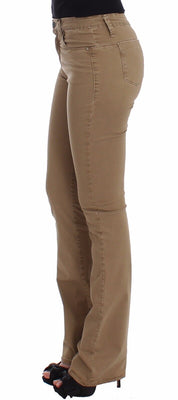 Beige Straight Leg Denim Pants Stretch Jeans
