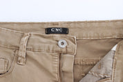 Beige Straight Leg Denim Pants Stretch Jeans