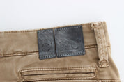 Beige Straight Leg Denim Pants Stretch Jeans