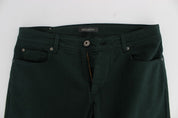 Green Cotton Denim Stretch Straight Fit Jeans