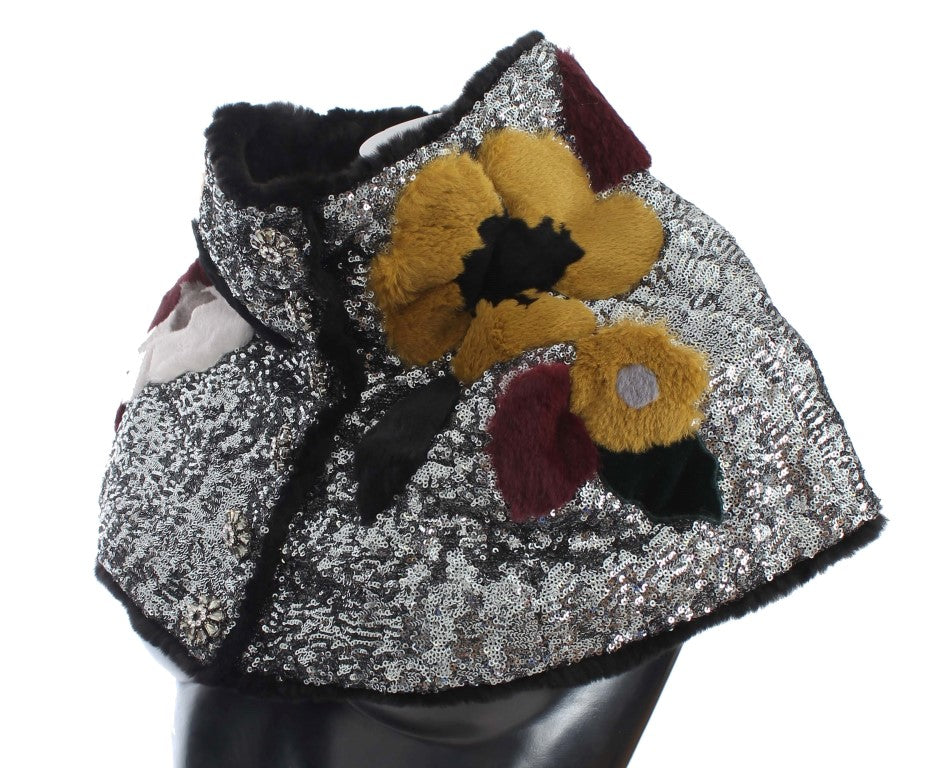 Silverfärgad paljettblommig vesslapälshalsduk med omlott