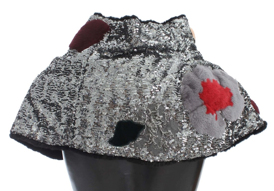 Silverfärgad paljettblommig vesslapälshalsduk med omlott