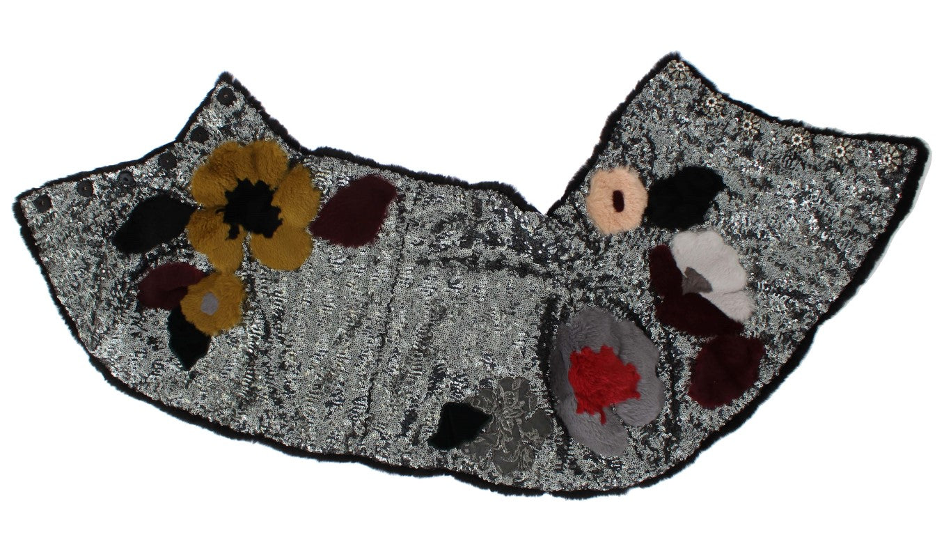 Silverfärgad paljettblommig vesslapälshalsduk med omlott