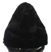 Svart virkad halsduk med päls och vessla