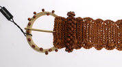 Brown Raffia Wood Beaded Wide Waist Belt
