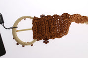 Brown Raffia Wood Beaded Wide Waist Belt