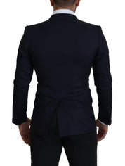 Blue Wool Single Breasted Coat Blazer