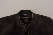 Black Leather Zipper Biker Coat Jacket