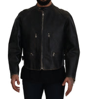 Black Leather Zipper Biker Coat Jacket