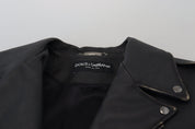 Black Leather Biker Coat Zipper Jacket