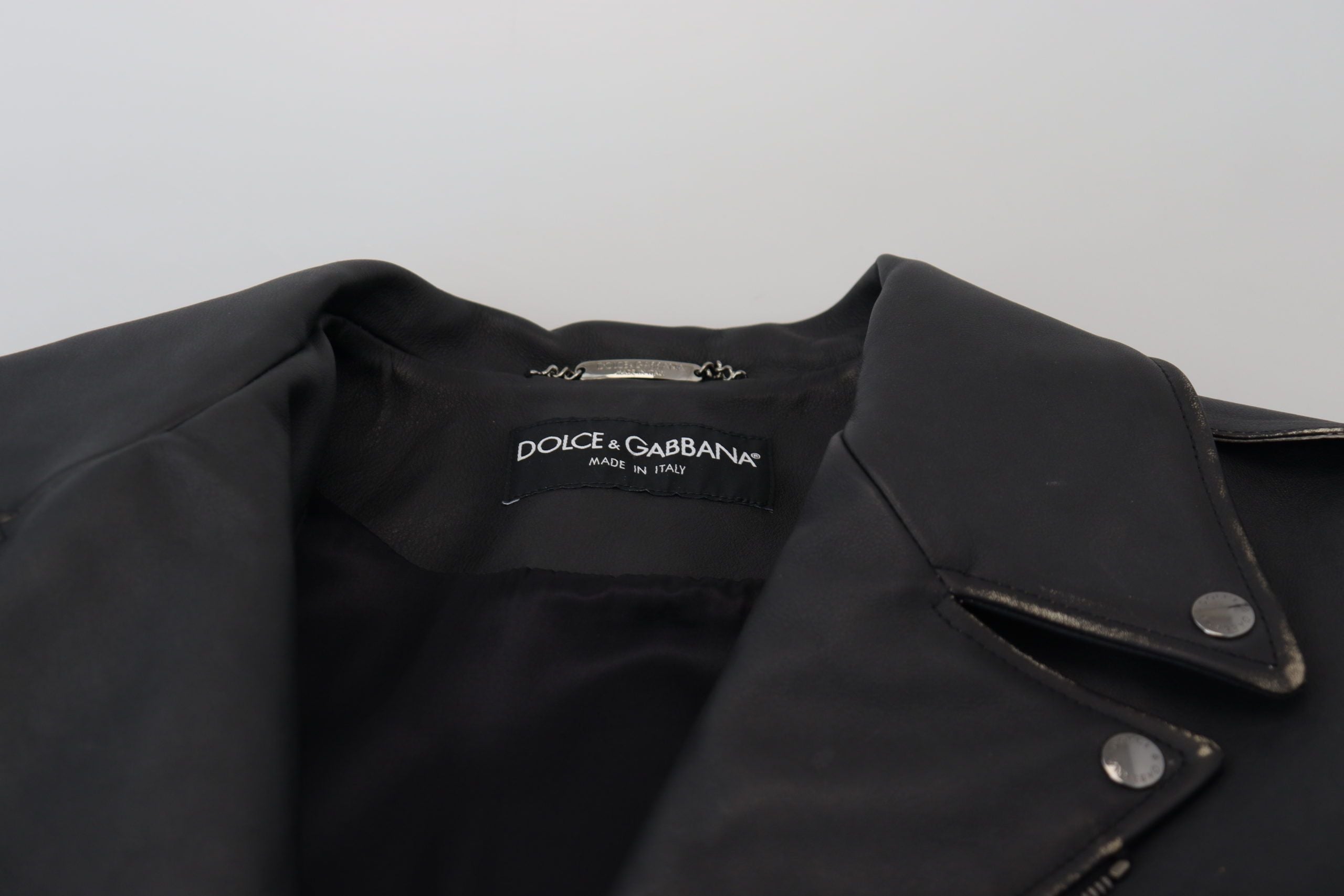 Black Leather Biker Coat Zipper Jacket