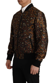 Brown Feather Full Zip Blouson Jacket