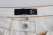 White Cotton Blend Slim Fit Jeans