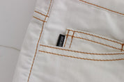 White Cotton Blend Slim Fit Jeans