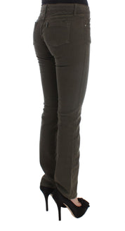 Green Cotton Blend Slim Fit Jeans