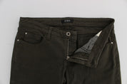 Green Cotton Blend Slim Fit Jeans