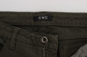 Green Cotton Blend Slim Fit Jeans
