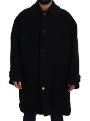 Black Alpaca Button Down Trench Coat Jacket