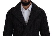 Black Wool Knit Double Breasted Coat Jacket