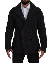 Black Wool Knit Double Breasted Coat Jacket