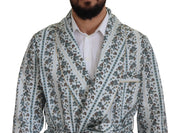 Blue Floral Cotton Robe Coat Jacket