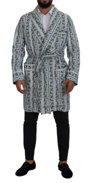 Blue Floral Cotton Robe Coat Jacket