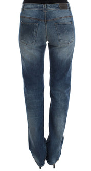 Blå tvättade bomullsblandade slim fit-jeans