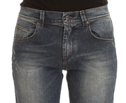 Blå tvättade bomullsblandade slim fit-jeans