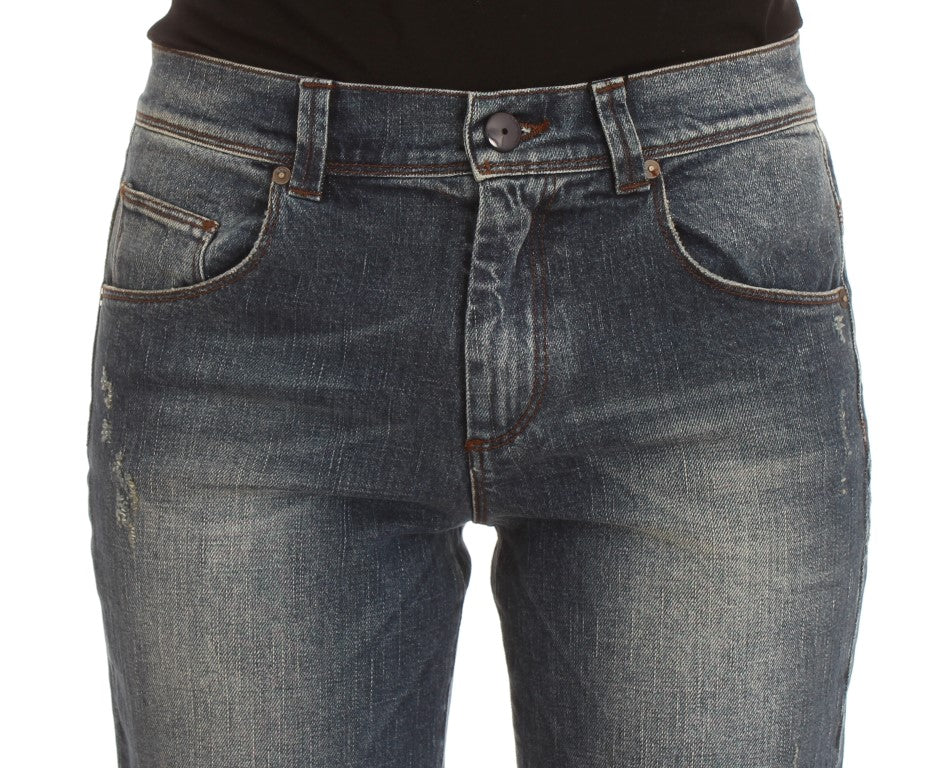 Blå tvättade bomullsblandade slim fit-jeans