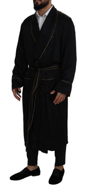 Black 100% Silk Robe Coat Wrap  Jacket