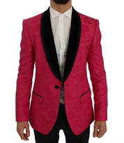 Pink Floral Brocade Slim Blazer Jacket