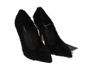 Black Xiangao Lamb Fur Leather Pumps