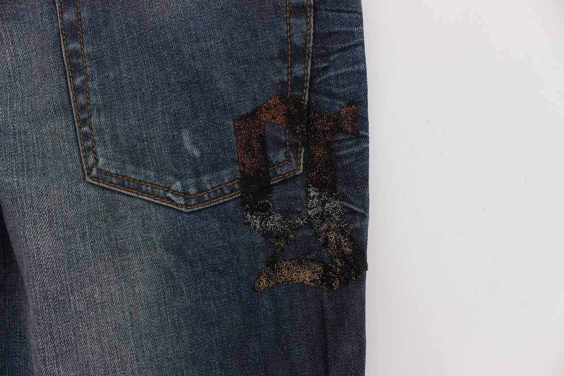 Blå tvättade bomullsblandade slim fit-jeans