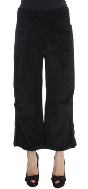 Black Velvet Cotton Capri Bootcut Pants