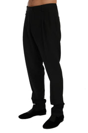Black Striped Wool Stretch Pants