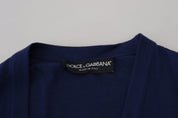 Blue Wool V-neck Button Down Cardigan Sweater