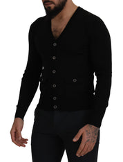 Black Wool Button Down Cardigan Sweater