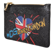 Black Leather #DGLovesLondon Women Cardholder Coin Case  Wallet