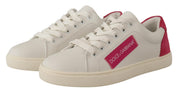 Dolce & Gabbana White Pink Leather Low-Top Sneakers