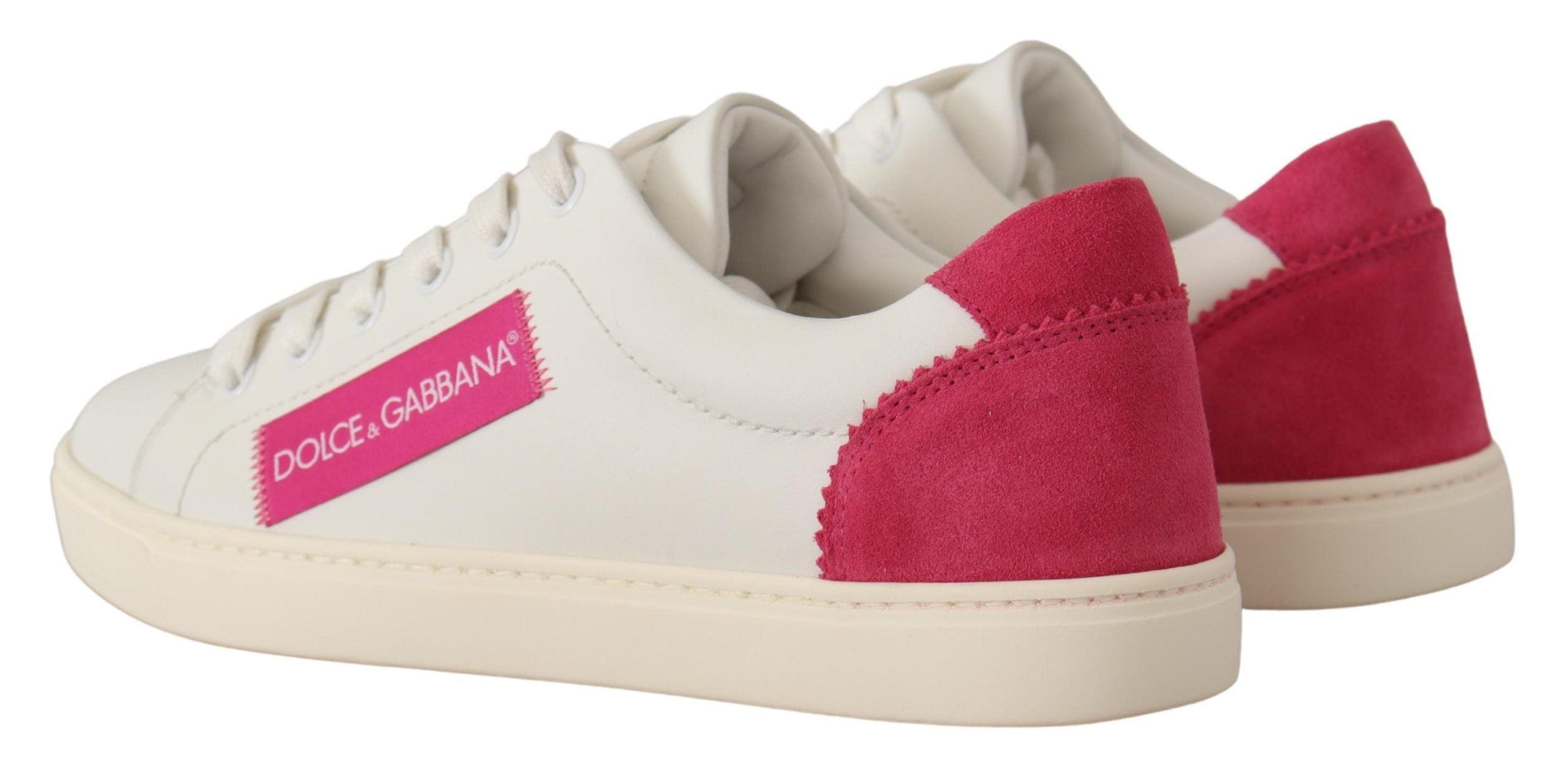 Dolce & Gabbana White Pink Leather Low-Top Sneakers