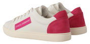 Dolce & Gabbana White Pink Leather Low-Top Sneakers