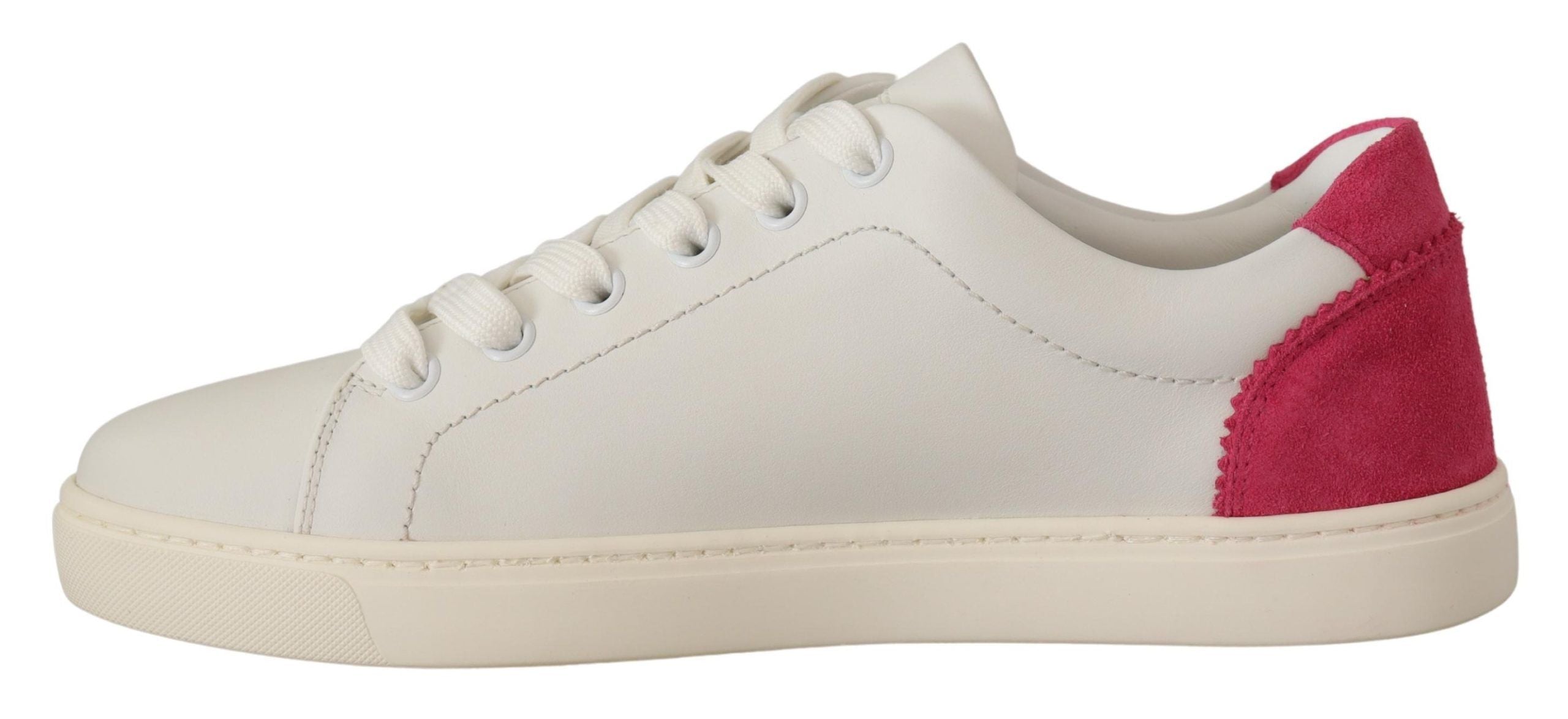 Dolce & Gabbana White Pink Leather Low-Top Sneakers