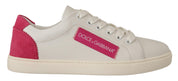 Dolce & Gabbana White Pink Leather Low-Top Sneakers