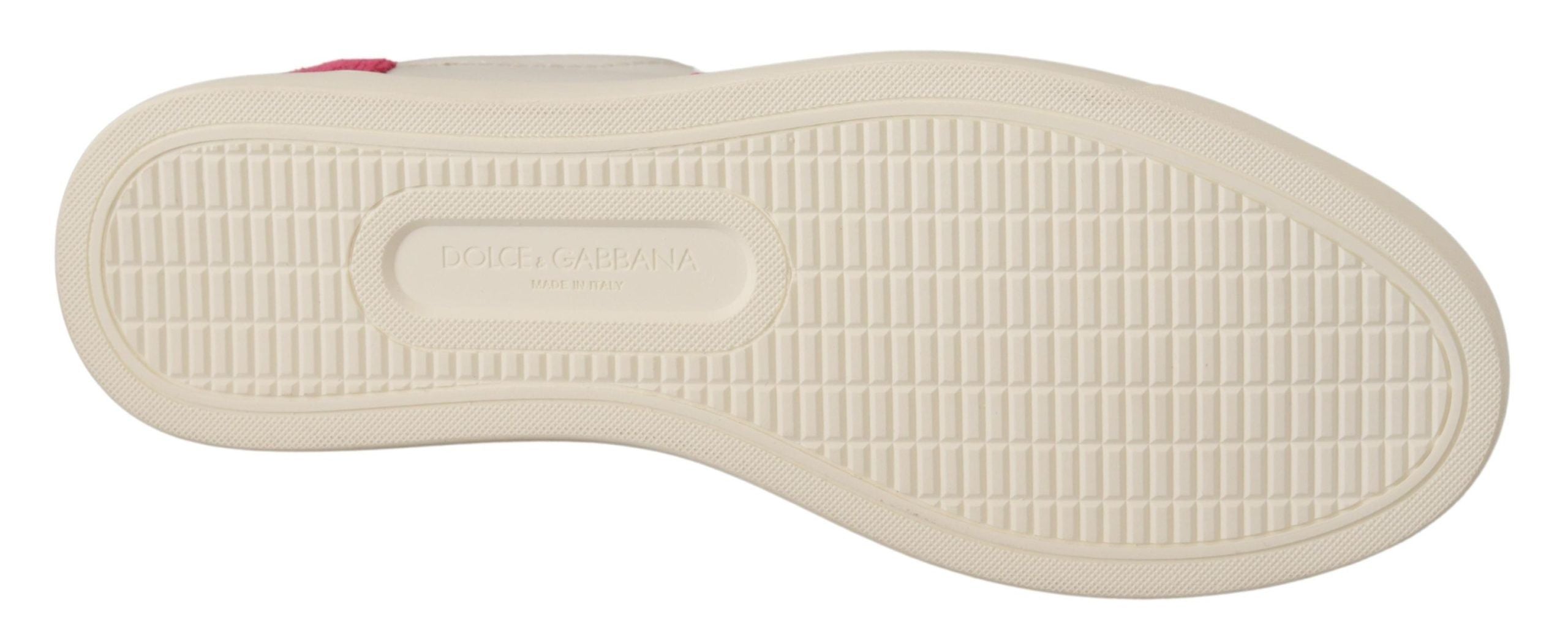 Dolce & Gabbana White Pink Leather Low-Top Sneakers