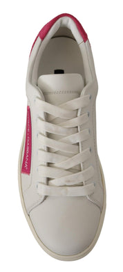 Dolce & Gabbana White Pink Leather Low-Top Sneakers